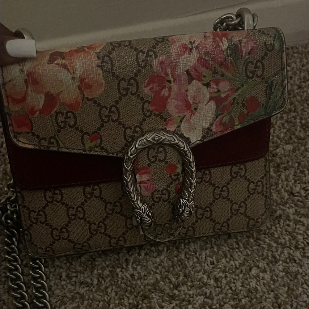 Gucci Beige and Red Floral Crossbody Bag